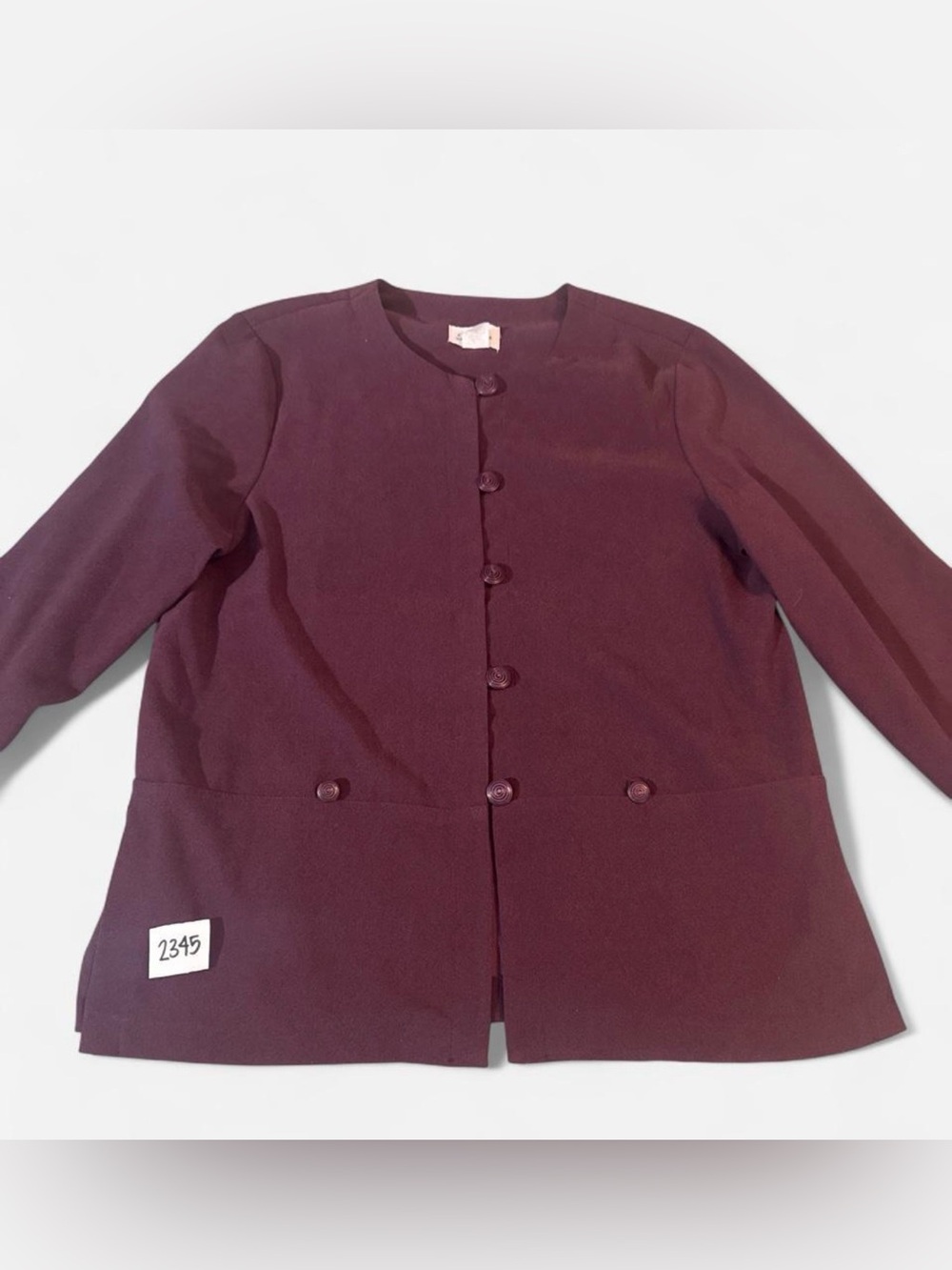 Vintage ‘90s Women’s Classic Round-Neck Button Blazer in Burgundy